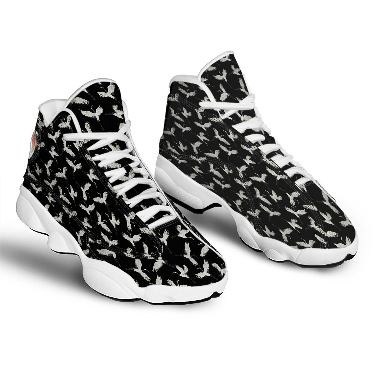 Crane Bird Flying Print Pattern White Basketball Shoes-grizzshop