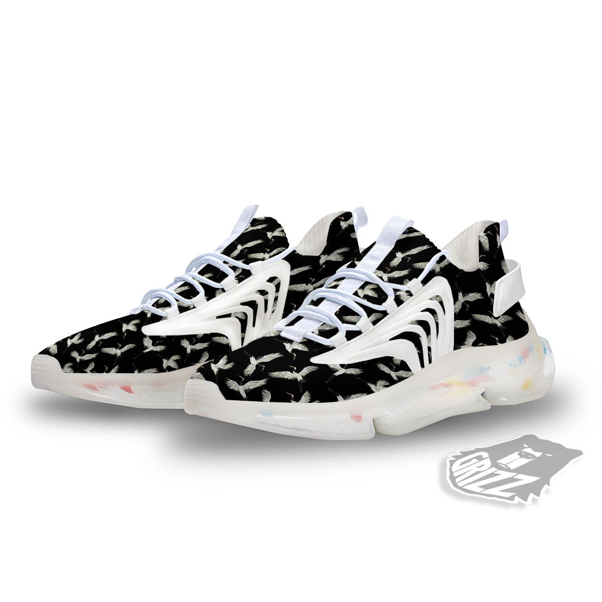 Crane Bird Flying Print Pattern White Gym Shoes-grizzshop