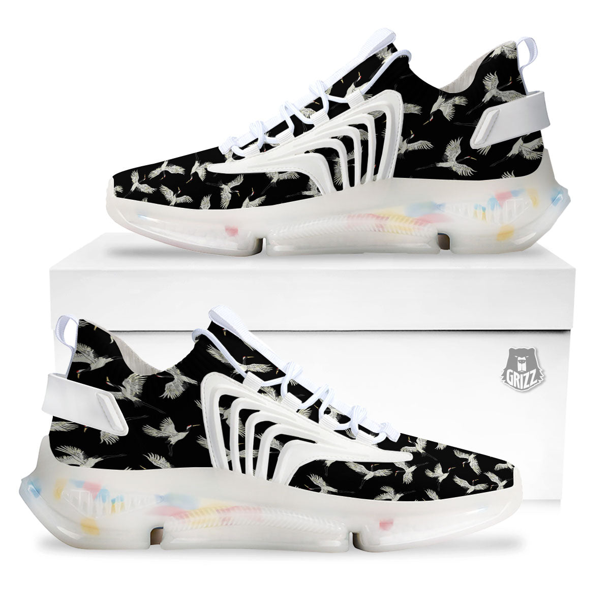 Crane Bird Flying Print Pattern White Gym Shoes-grizzshop