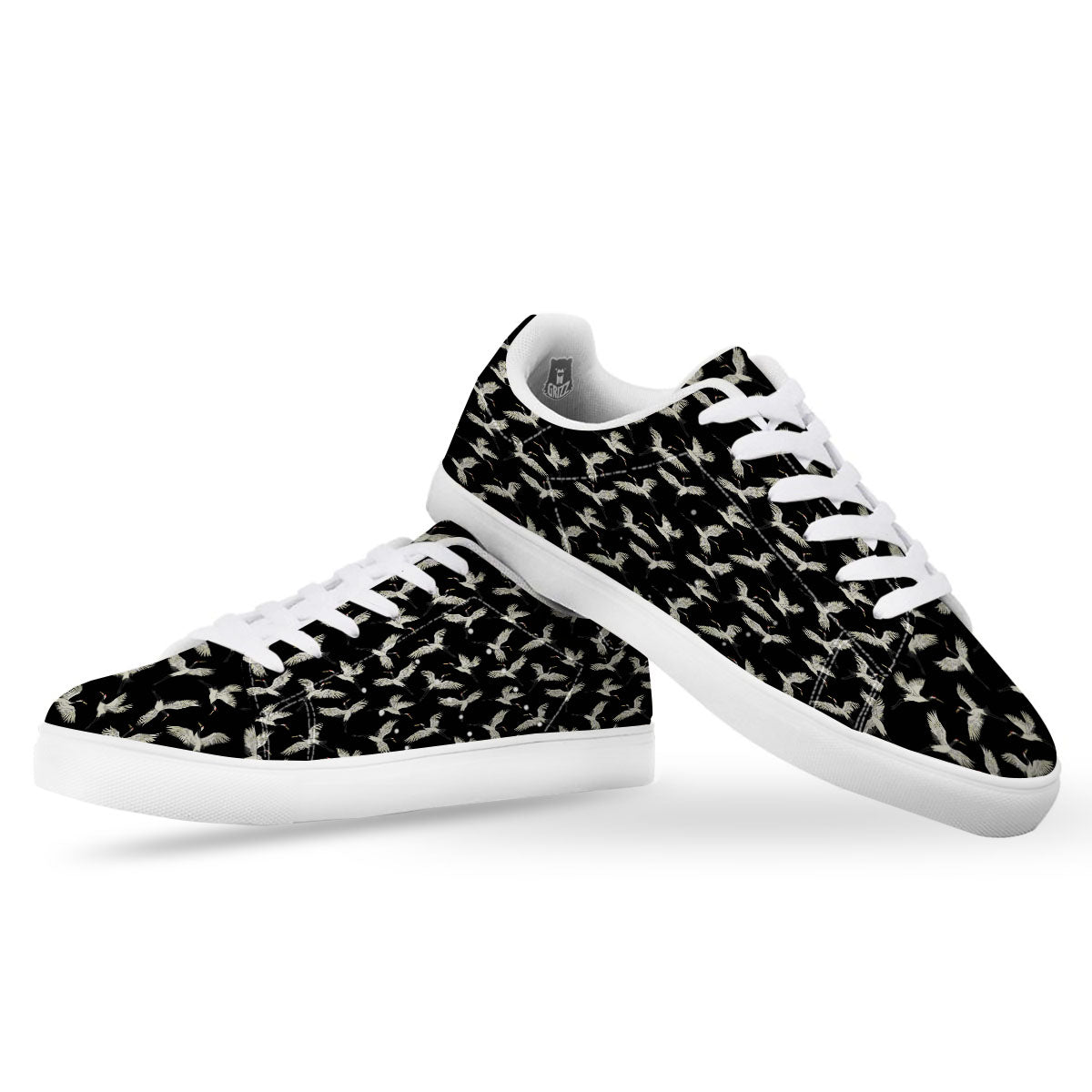 Crane Bird Flying Print Pattern White Low Top Sneakers-grizzshop