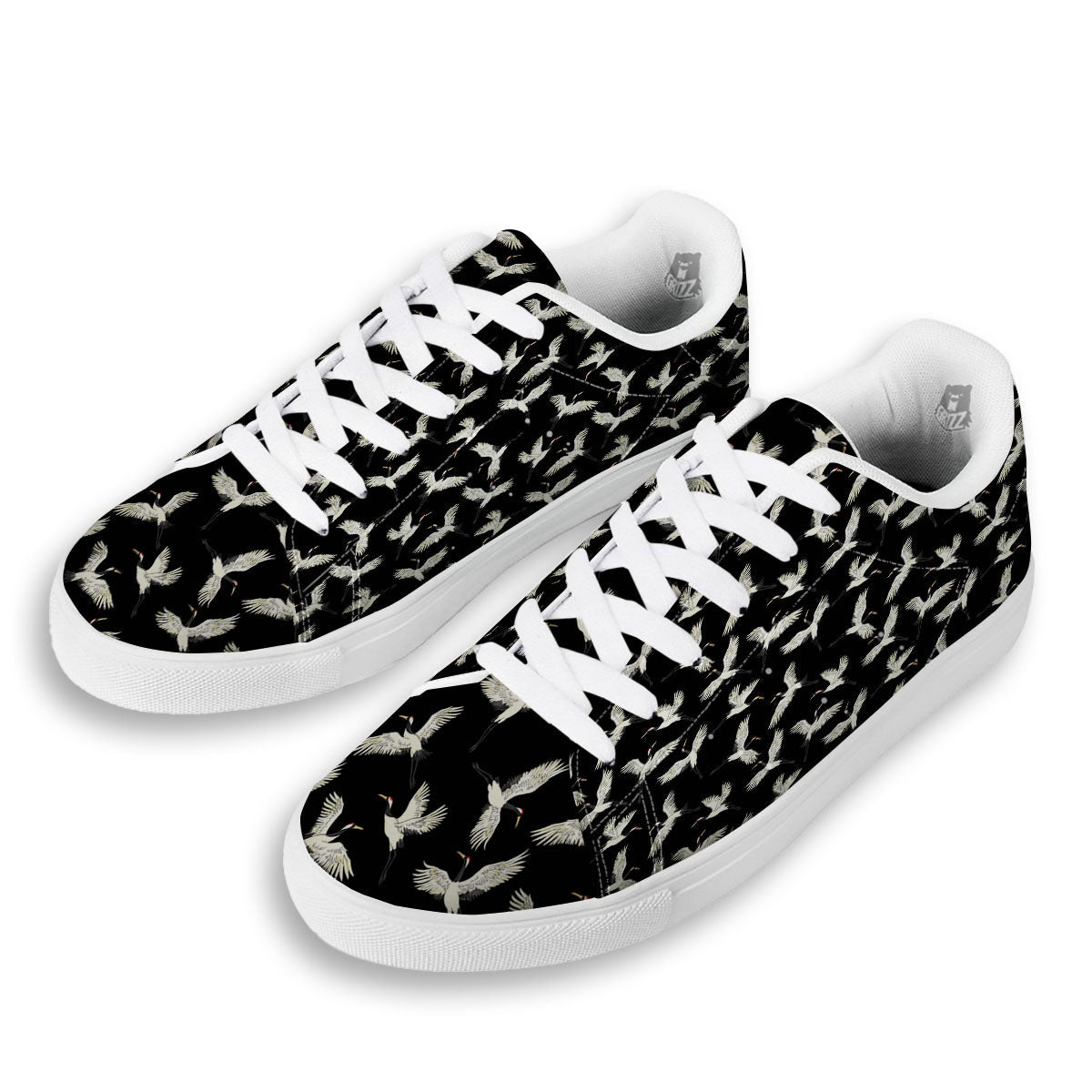 Crane Bird Flying Print Pattern White Low Top Sneakers-grizzshop