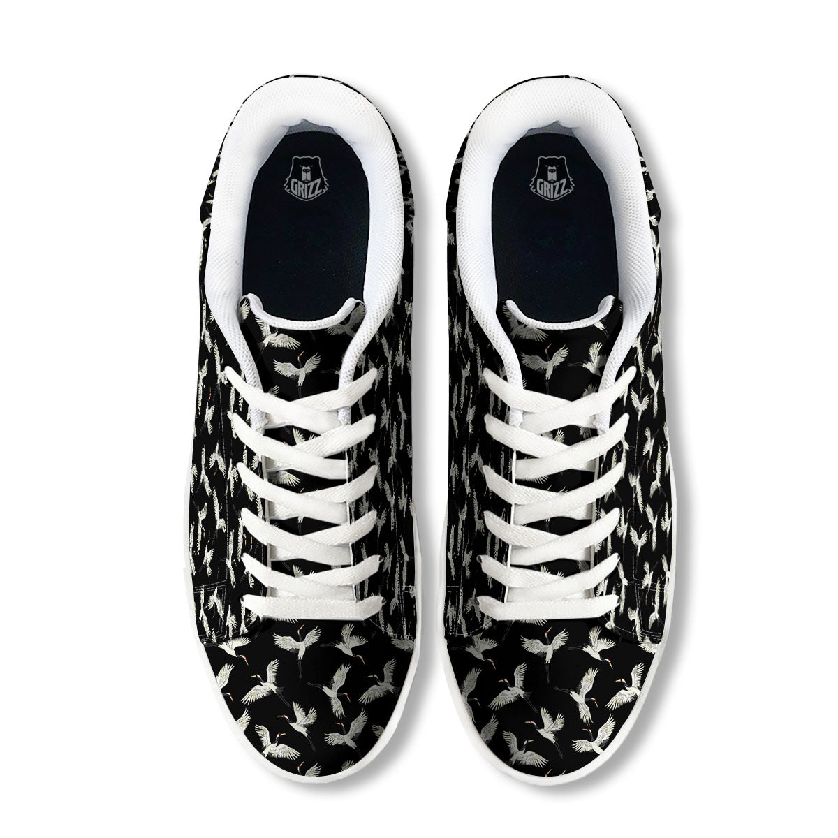 Crane Bird Flying Print Pattern White Low Top Sneakers-grizzshop