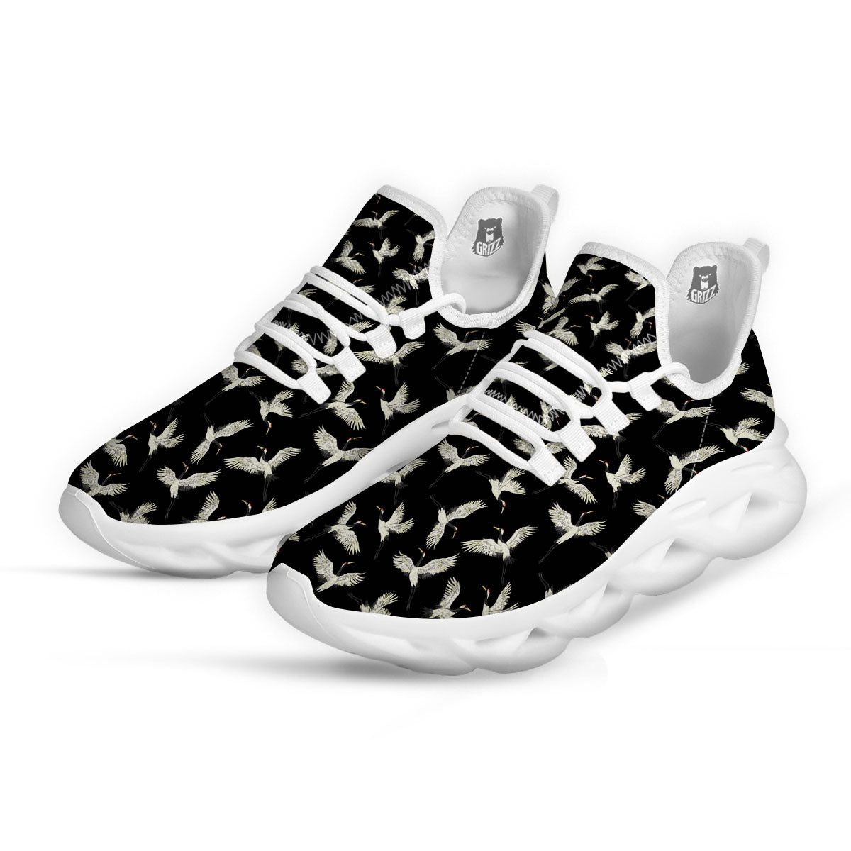 Crane Bird Flying Print Pattern White Running Shoes-grizzshop