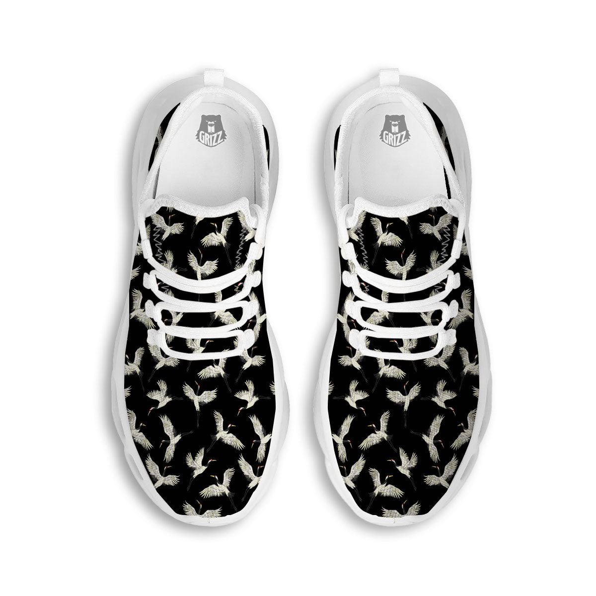 Crane Bird Flying Print Pattern White Running Shoes-grizzshop