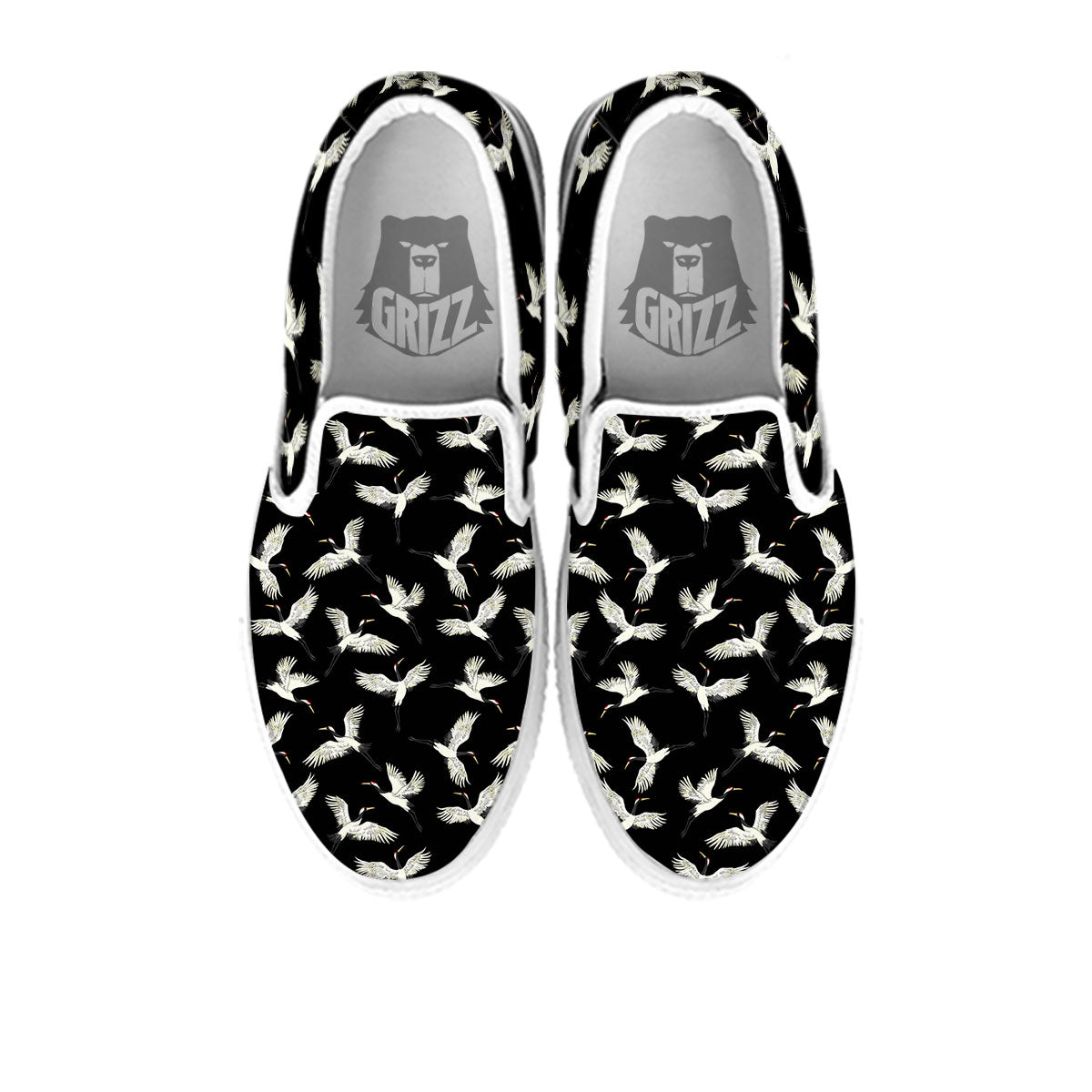 Crane Bird Flying Print Pattern White Slip On Shoes-grizzshop