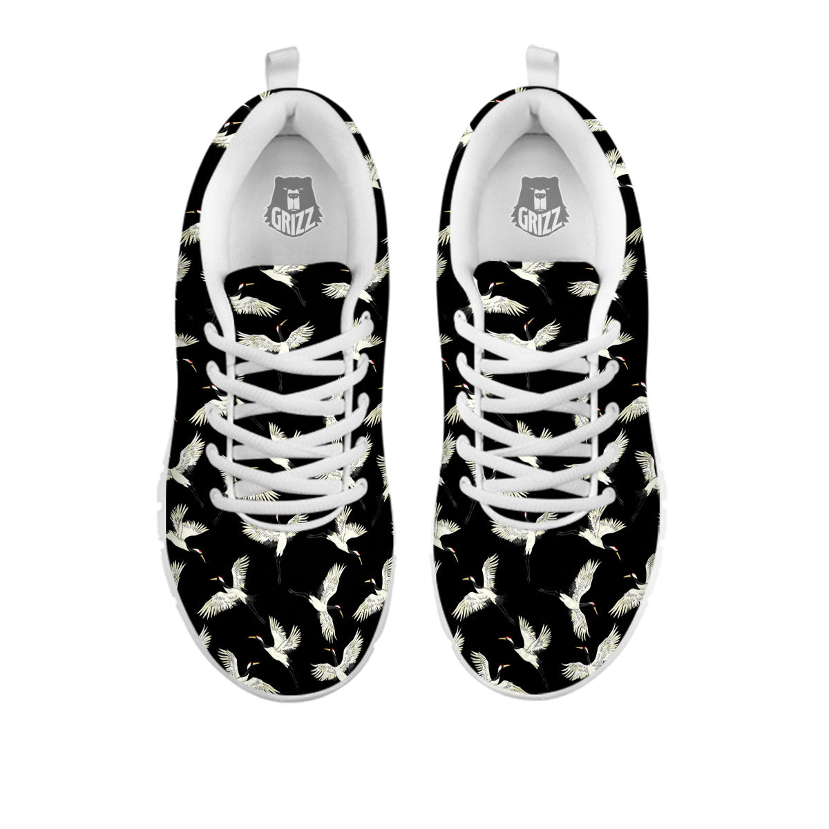 Crane Bird Flying Print Pattern White Sneaker-grizzshop