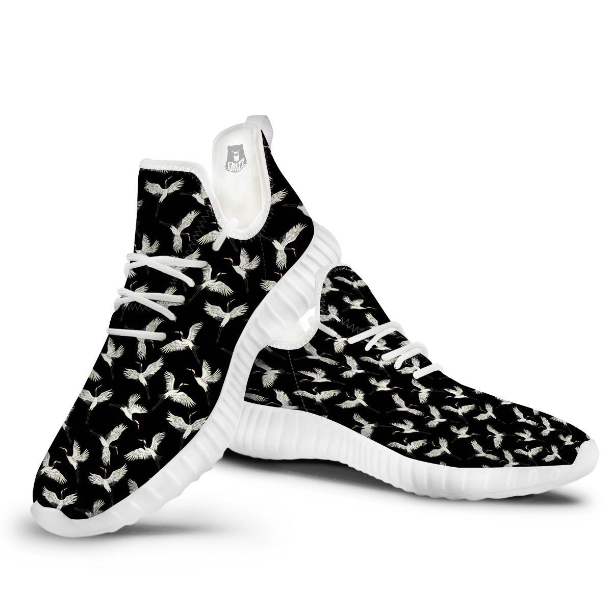 Crane Bird Flying Print Pattern White Walking Shoes-grizzshop
