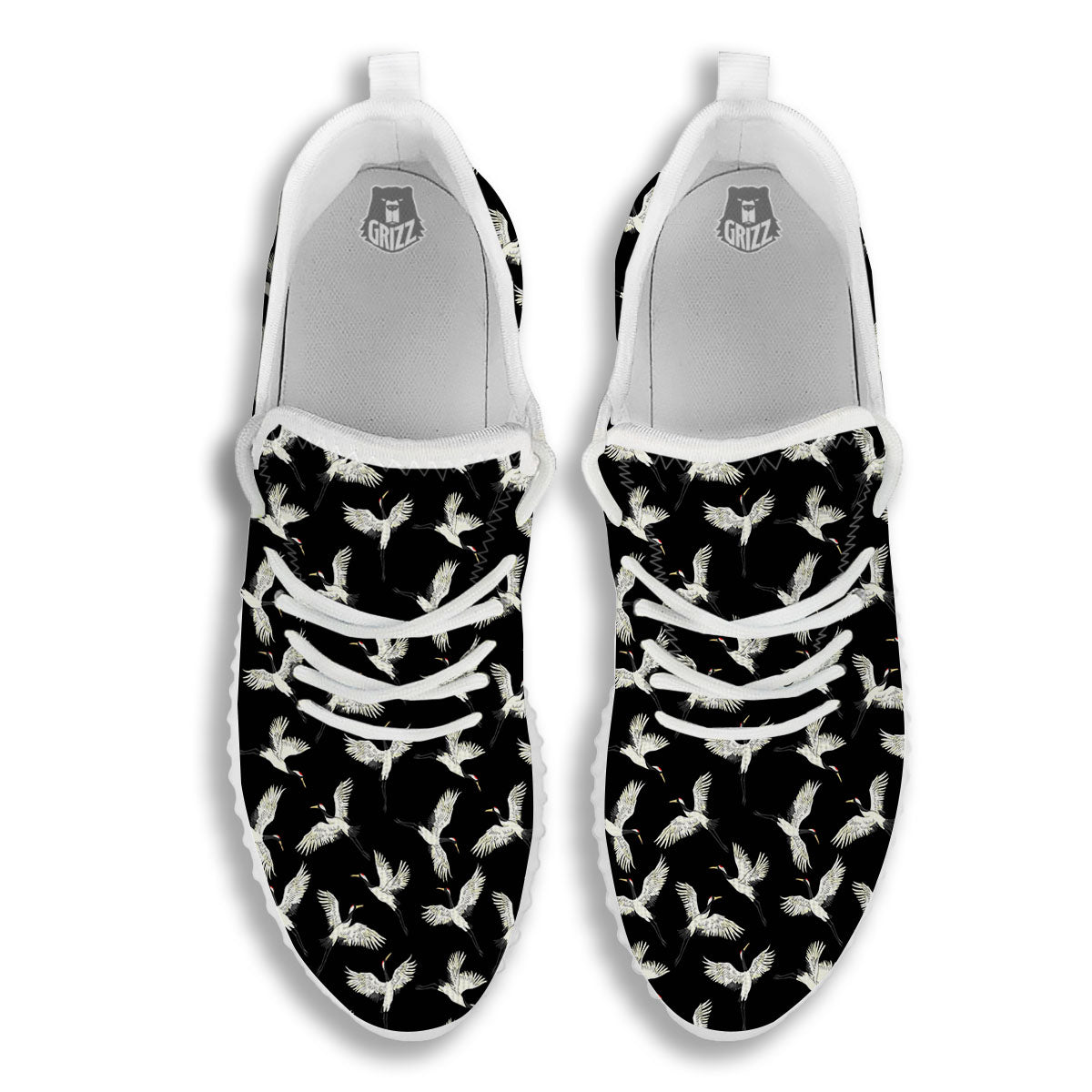Crane Bird Flying Print Pattern White Walking Shoes-grizzshop