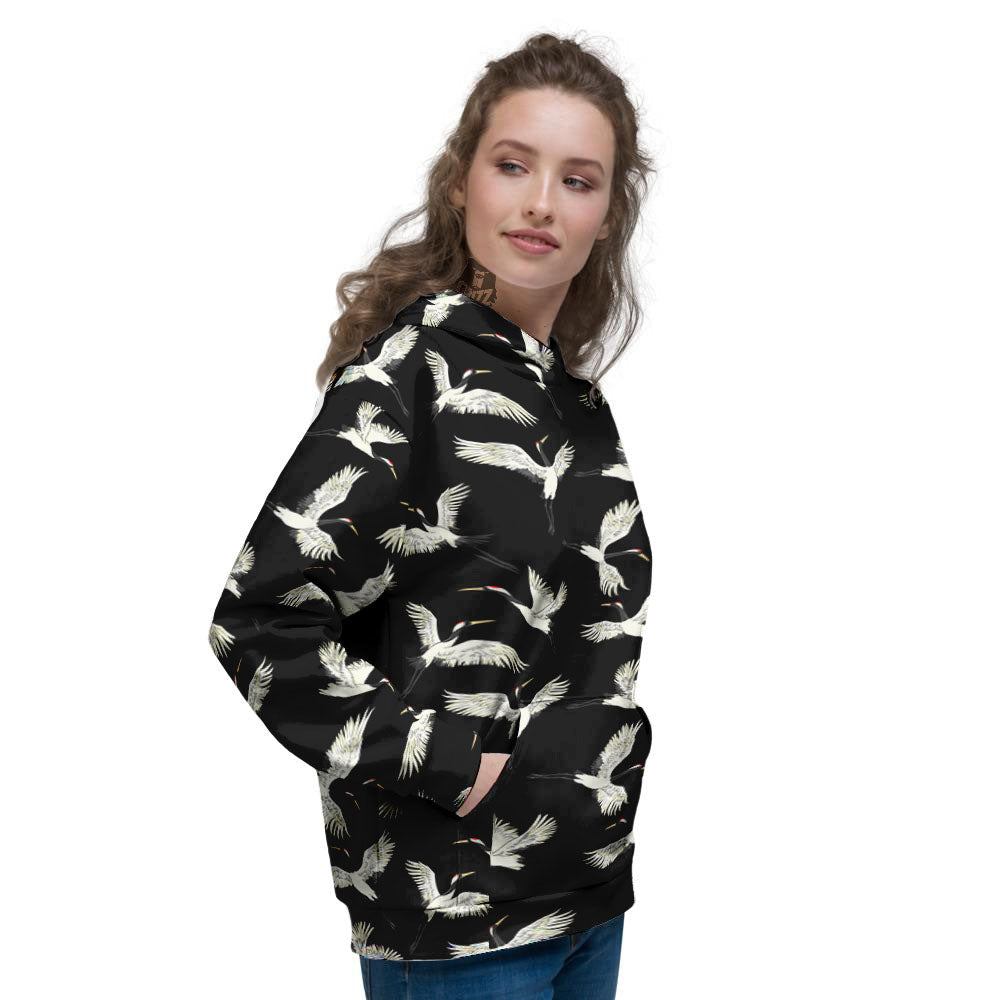 Crane Bird Flying Print Pattern Women's Hoodie-grizzshop