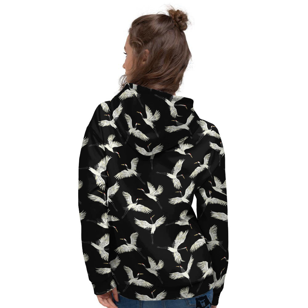 Crane Bird Flying Print Pattern Women's Hoodie-grizzshop