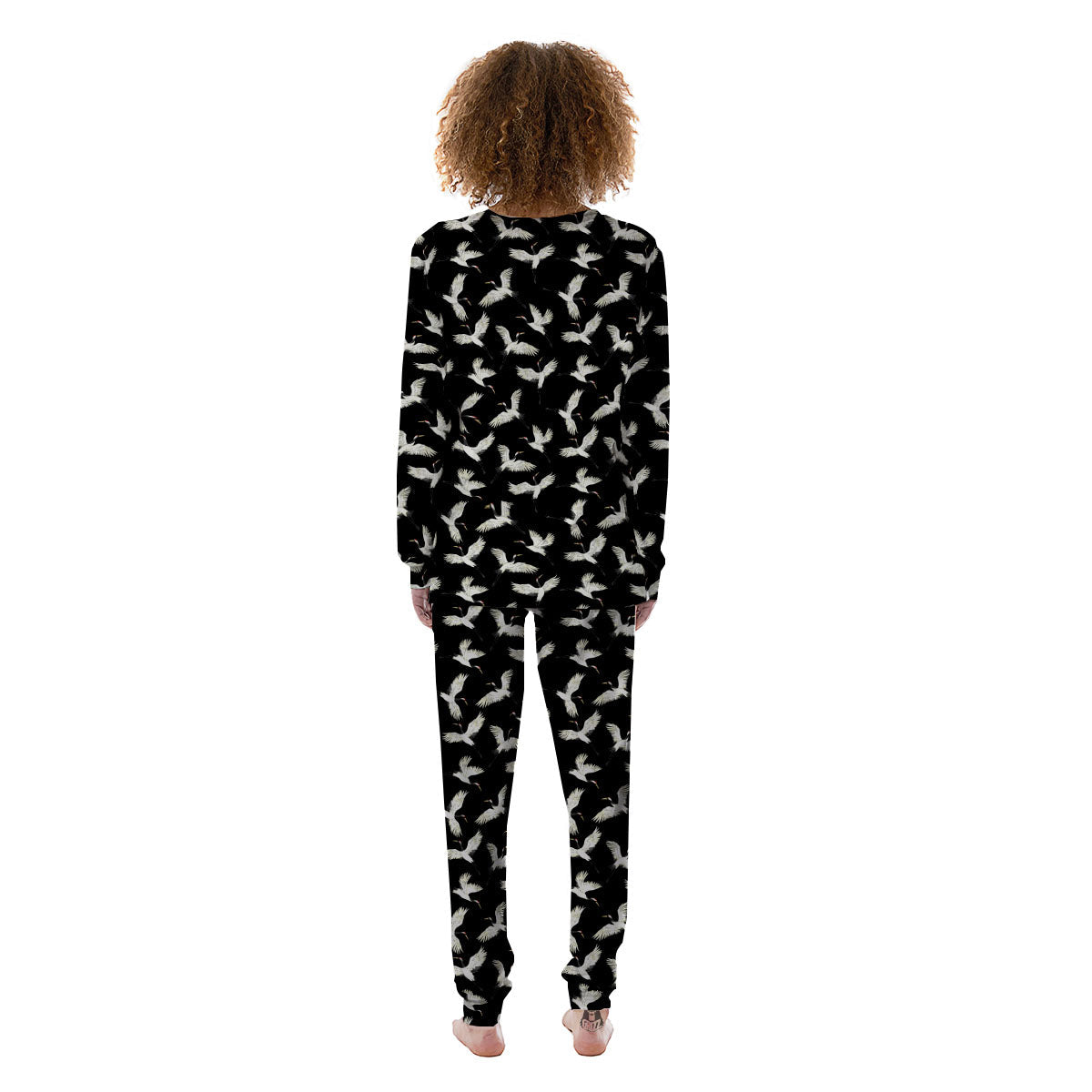 Crane Bird Flying Print Pattern Women's Pajamas-grizzshop