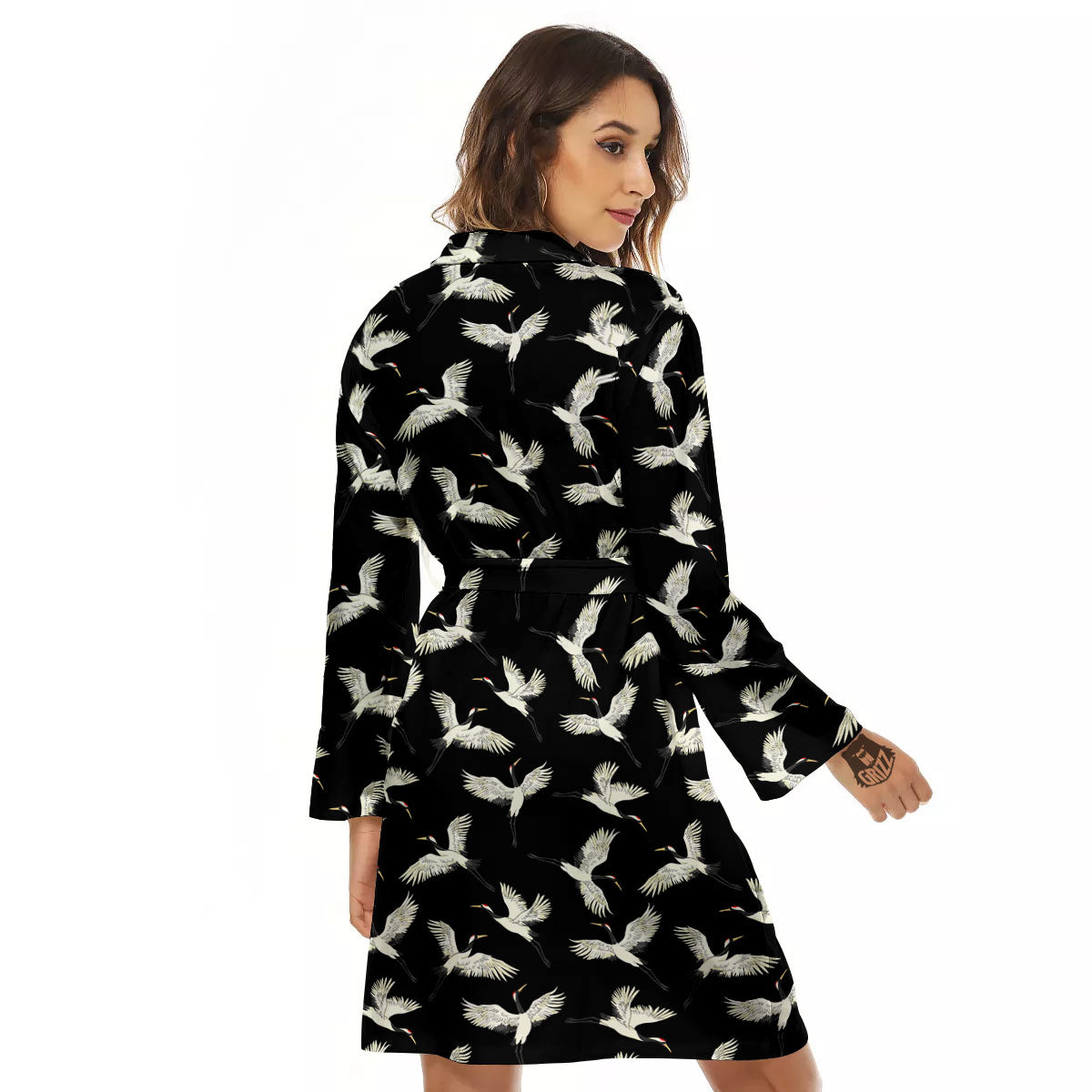 Crane Bird Flying Print Pattern Women's Robe-grizzshop