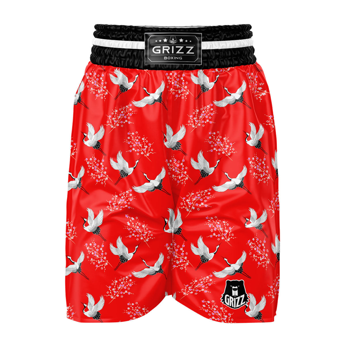 Crane Bird Japanese Print Pattern Boxing Shorts-grizzshop
