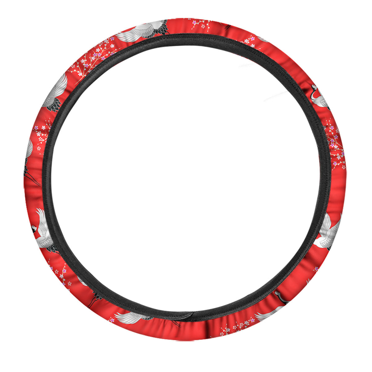 Crane Bird Japanese Print Pattern Car Steering Wheel Cover-grizzshop