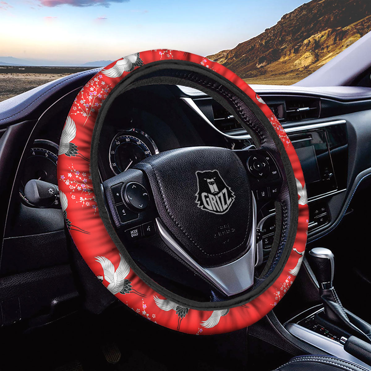 Crane Bird Japanese Print Pattern Car Steering Wheel Cover-grizzshop