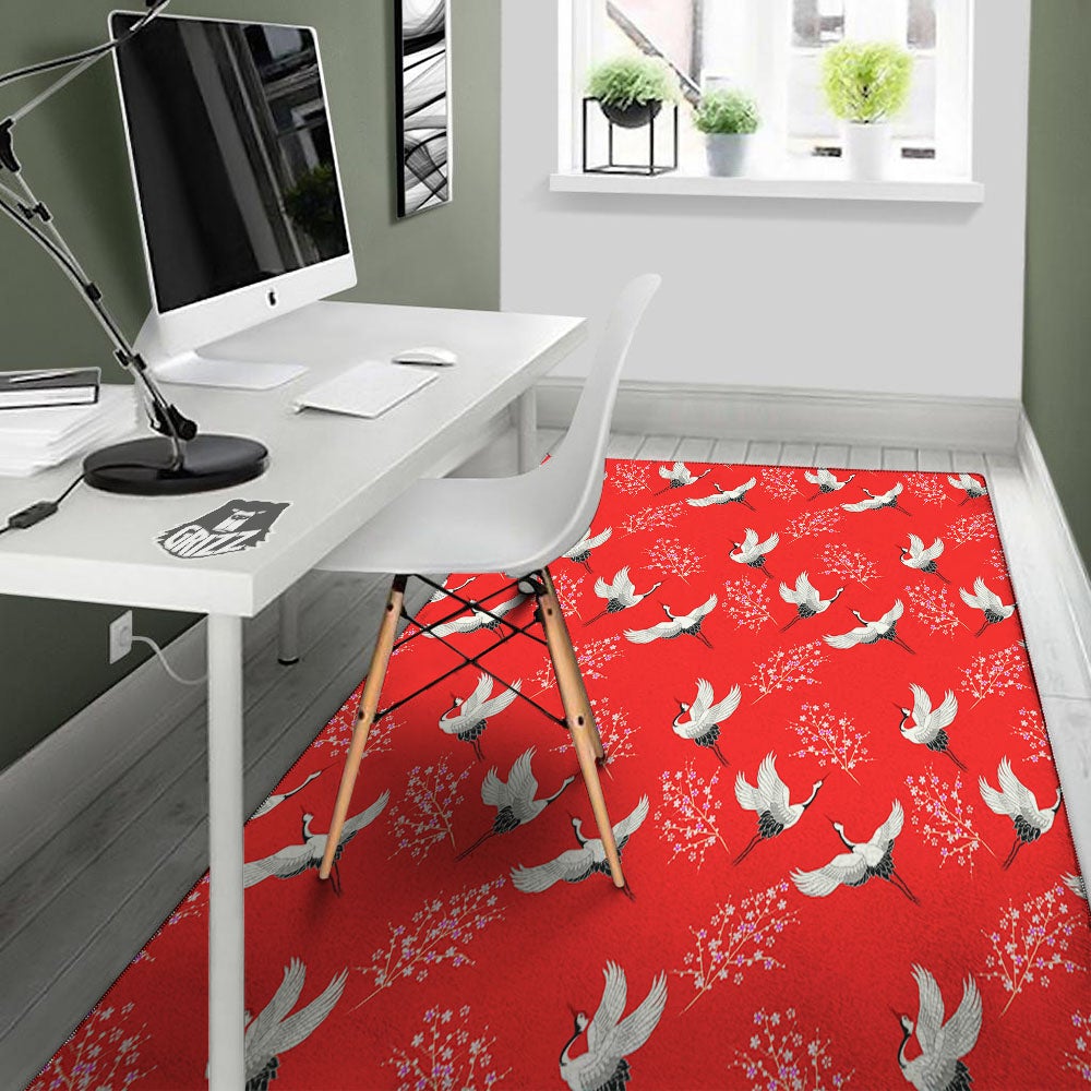 Crane Bird Japanese Print Pattern Floor Mat-grizzshop