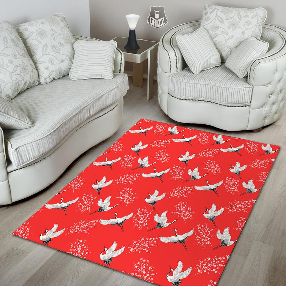 Crane Bird Japanese Print Pattern Floor Mat-grizzshop