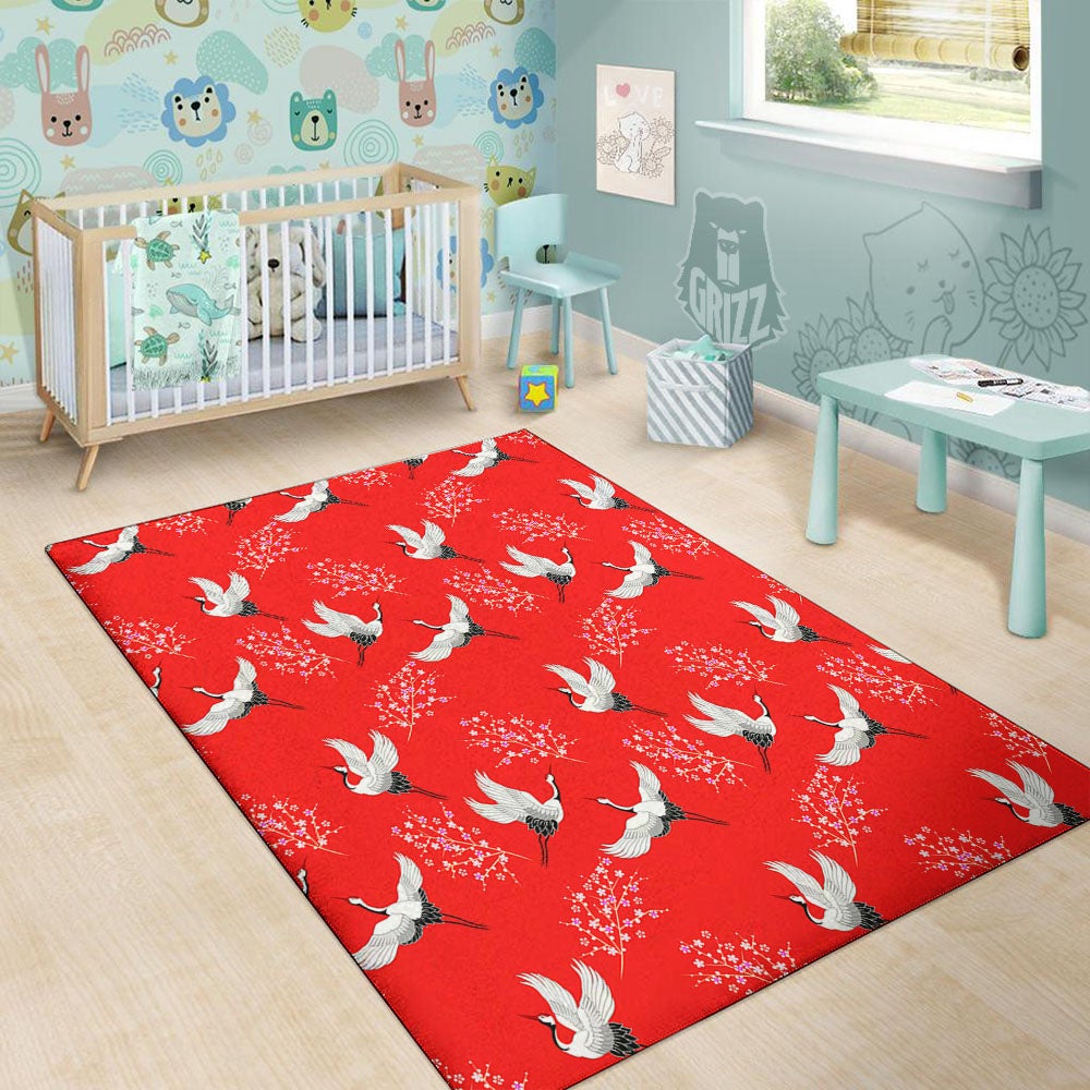 Crane Bird Japanese Print Pattern Floor Mat-grizzshop