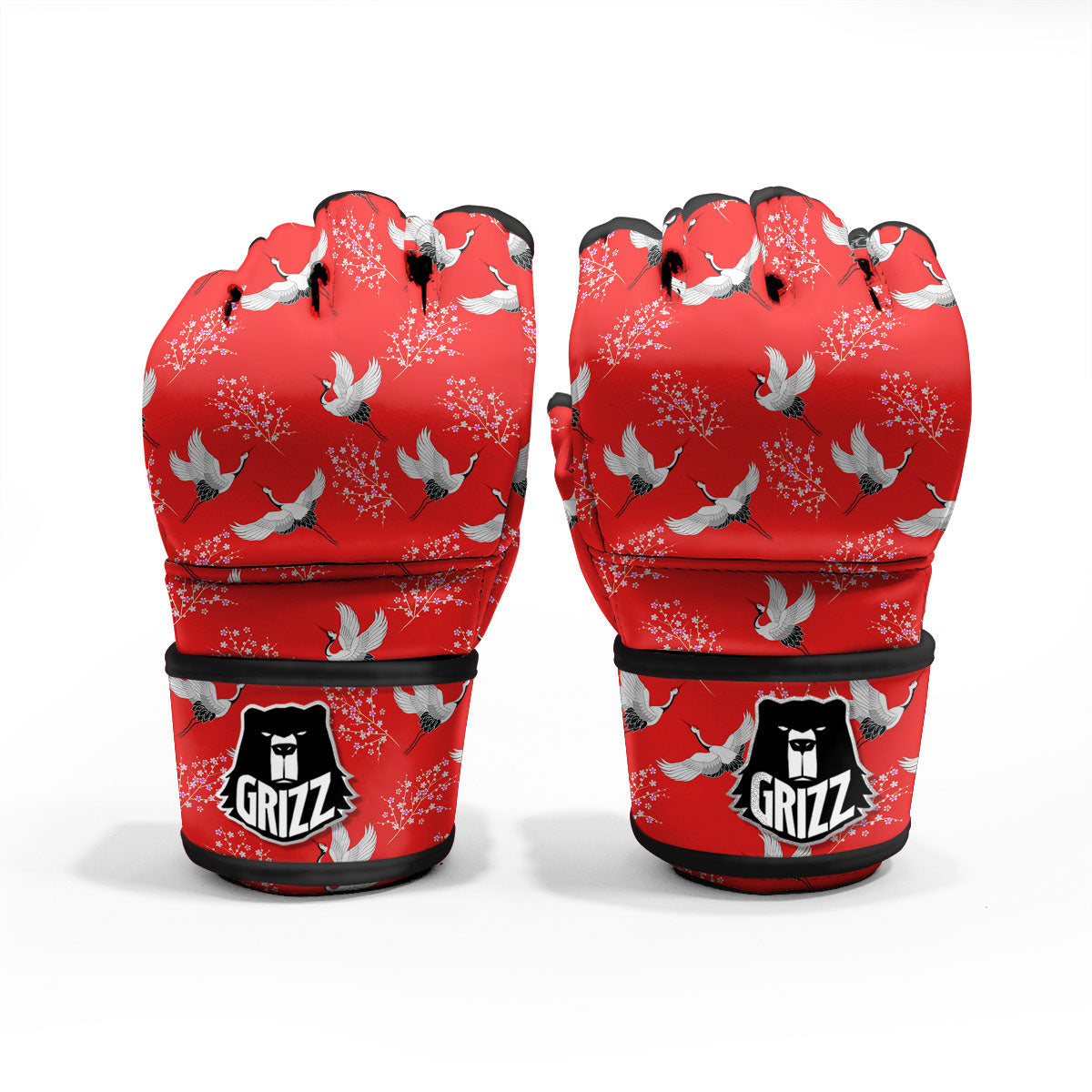 Crane Bird Japanese Print Pattern MMA Gloves-grizzshop