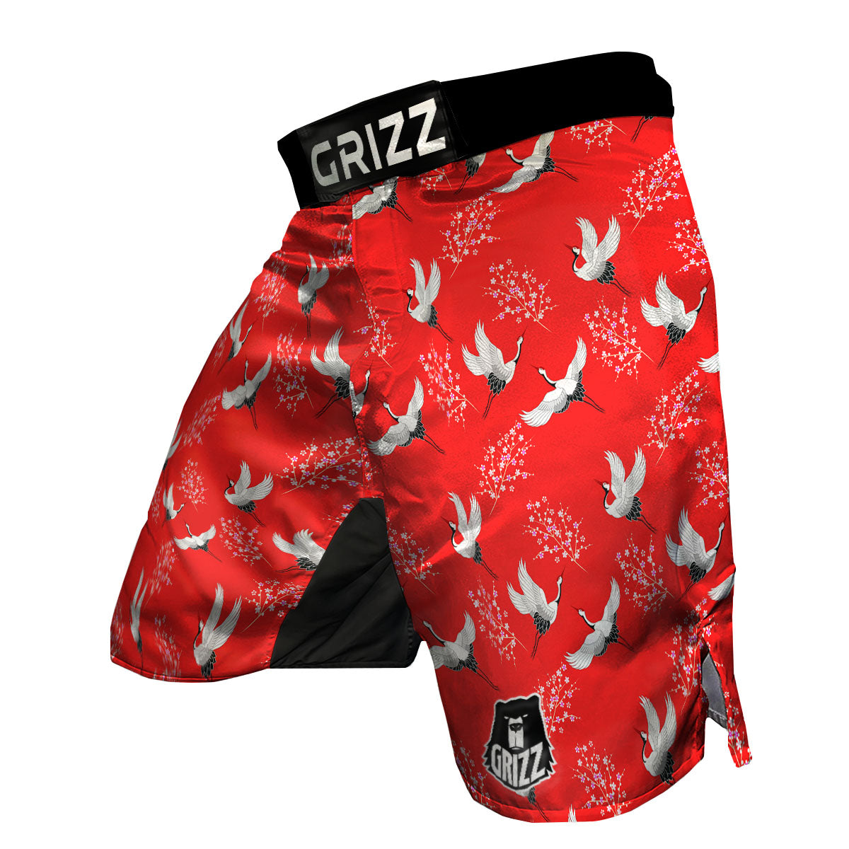 Crane Bird Japanese Print Pattern MMA Shorts-grizzshop