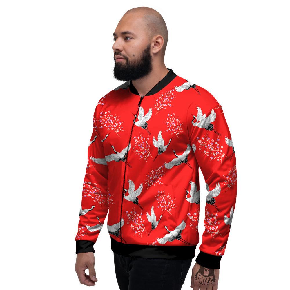 Crane Bird Japanese Print Pattern Men's Bomber Jacket-grizzshop