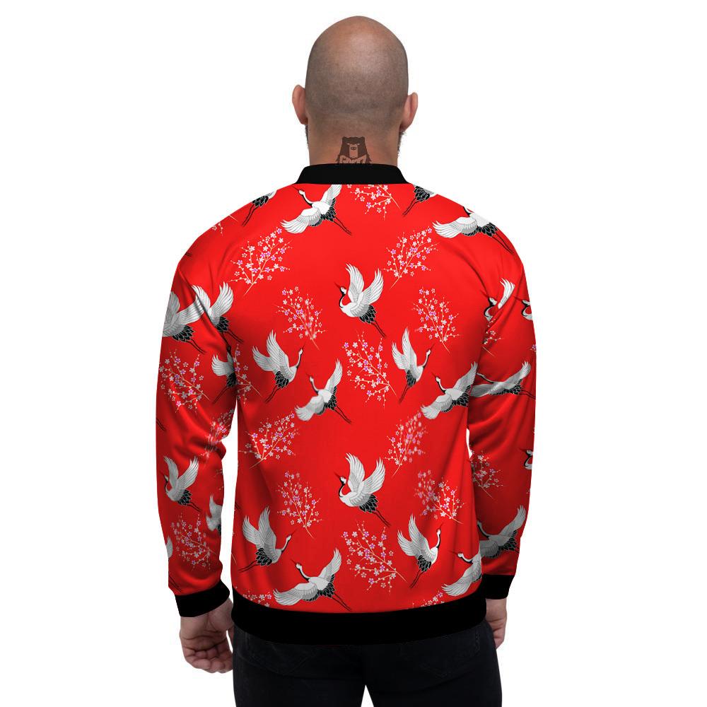 Crane Bird Japanese Print Pattern Men's Bomber Jacket-grizzshop