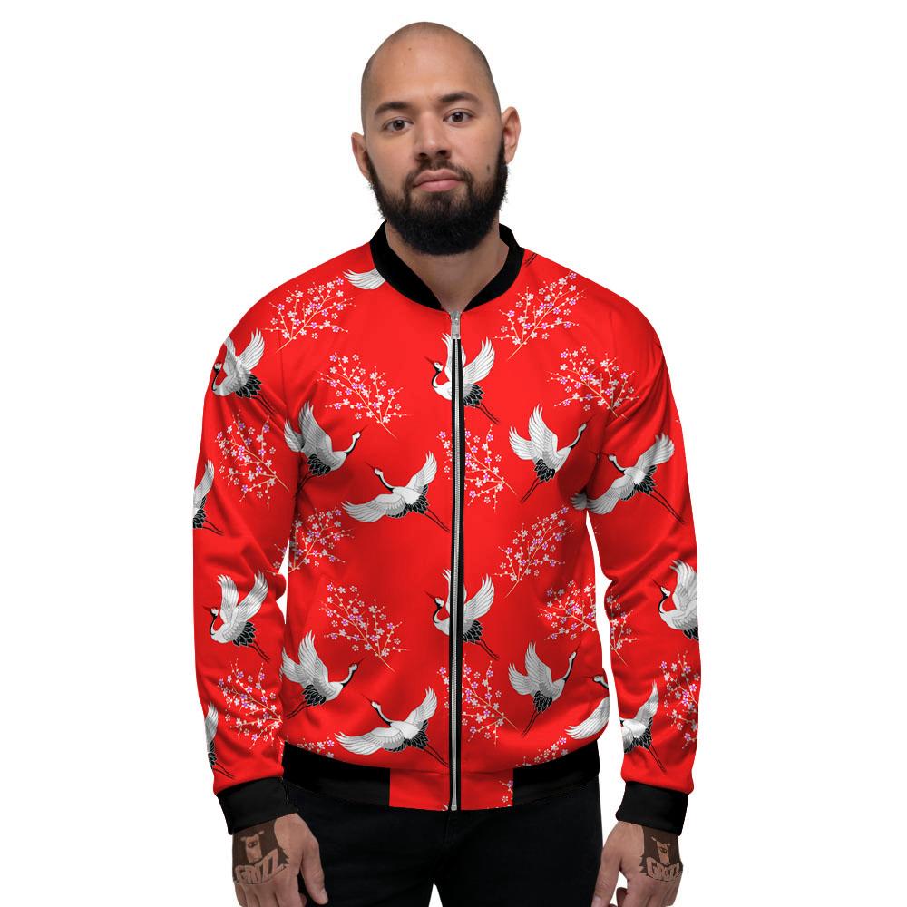 Crane Bird Japanese Print Pattern Men's Bomber Jacket-grizzshop