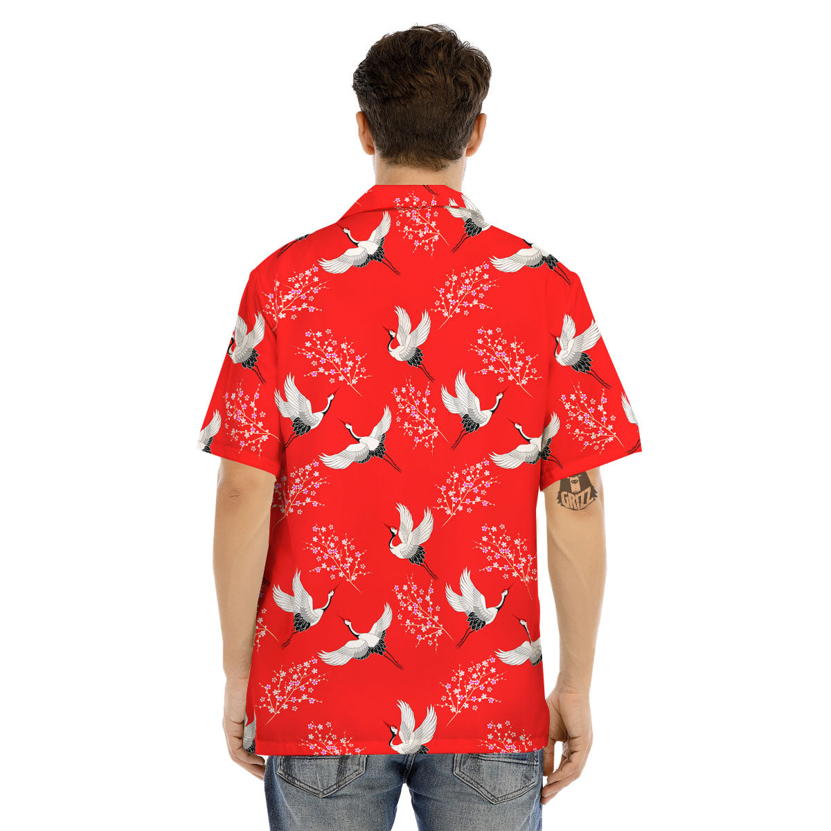 Crane Bird Japanese Print Pattern Men's Hawaiian Shirt-grizzshop