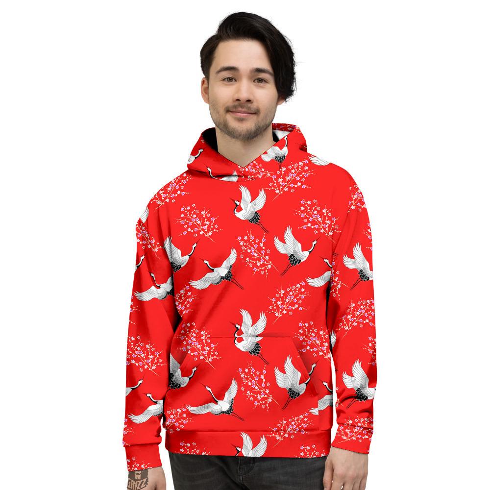 Crane Bird Japanese Print Pattern Men's Hoodie-grizzshop