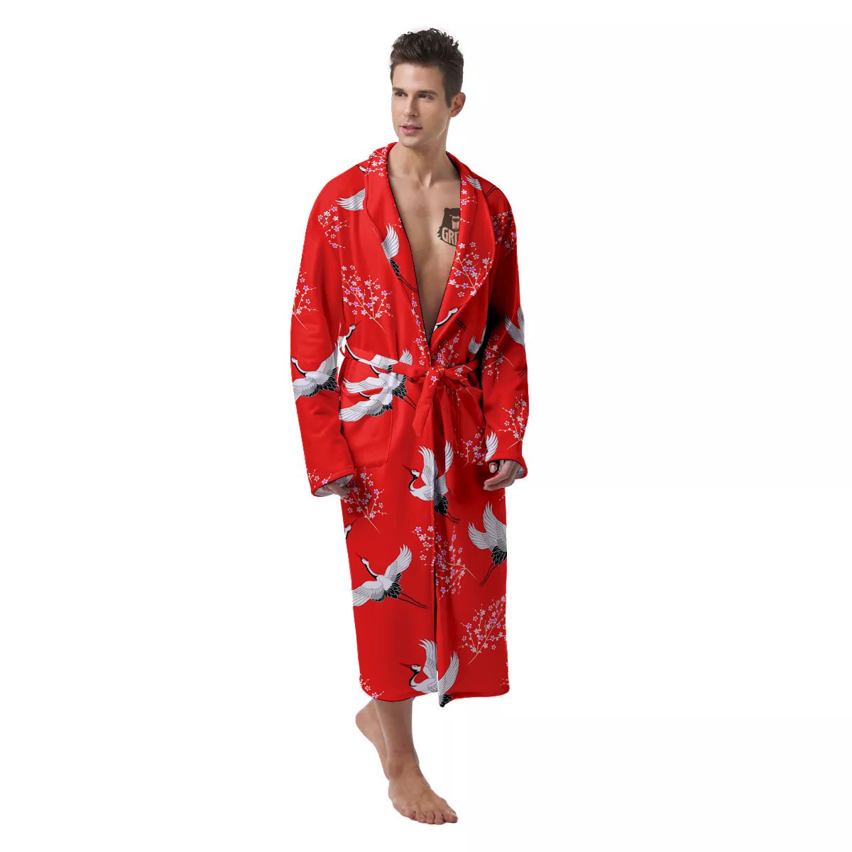 Crane Bird Japanese Print Pattern Men's Robe-grizzshop