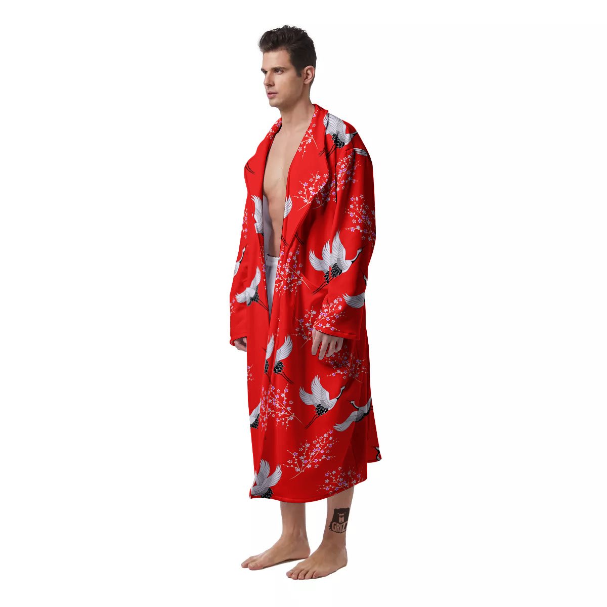 Crane Bird Japanese Print Pattern Men's Robe-grizzshop
