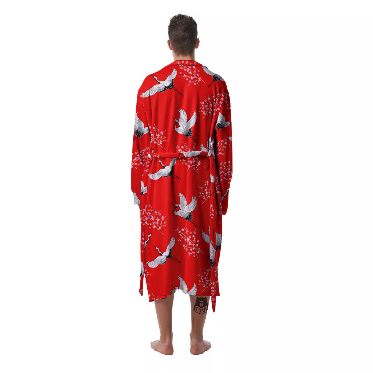 Crane Bird Japanese Print Pattern Men's Robe-grizzshop