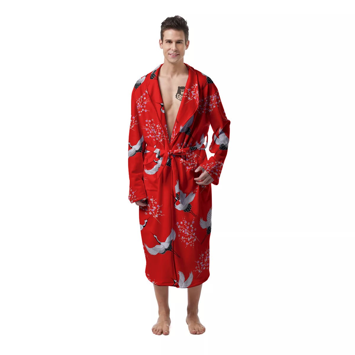 Crane Bird Japanese Print Pattern Men's Robe-grizzshop