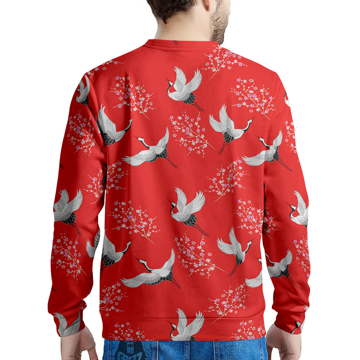 Crane Bird Japanese Print Pattern Men's Sweatshirt-grizzshop