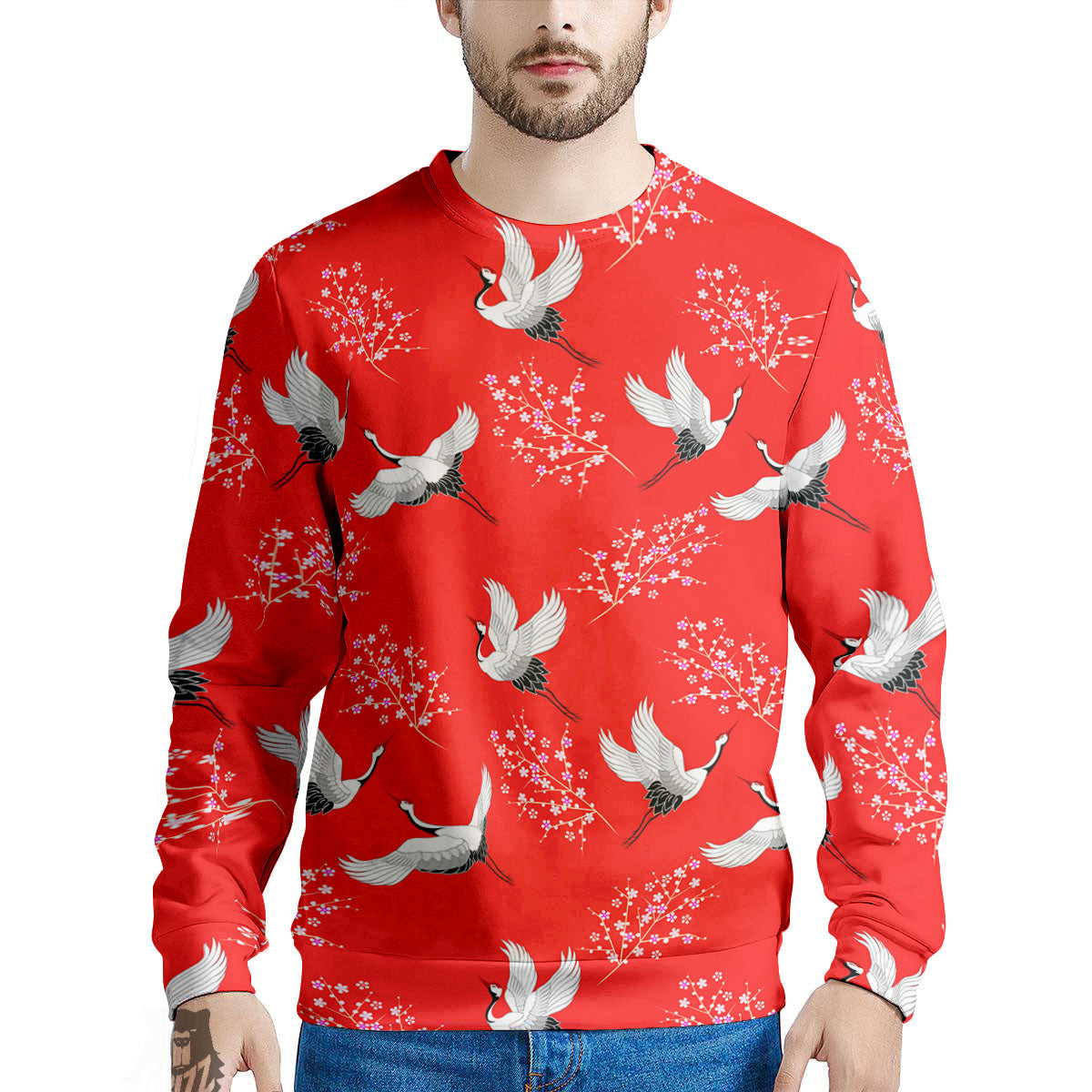 Crane Bird Japanese Print Pattern Men's Sweatshirt-grizzshop