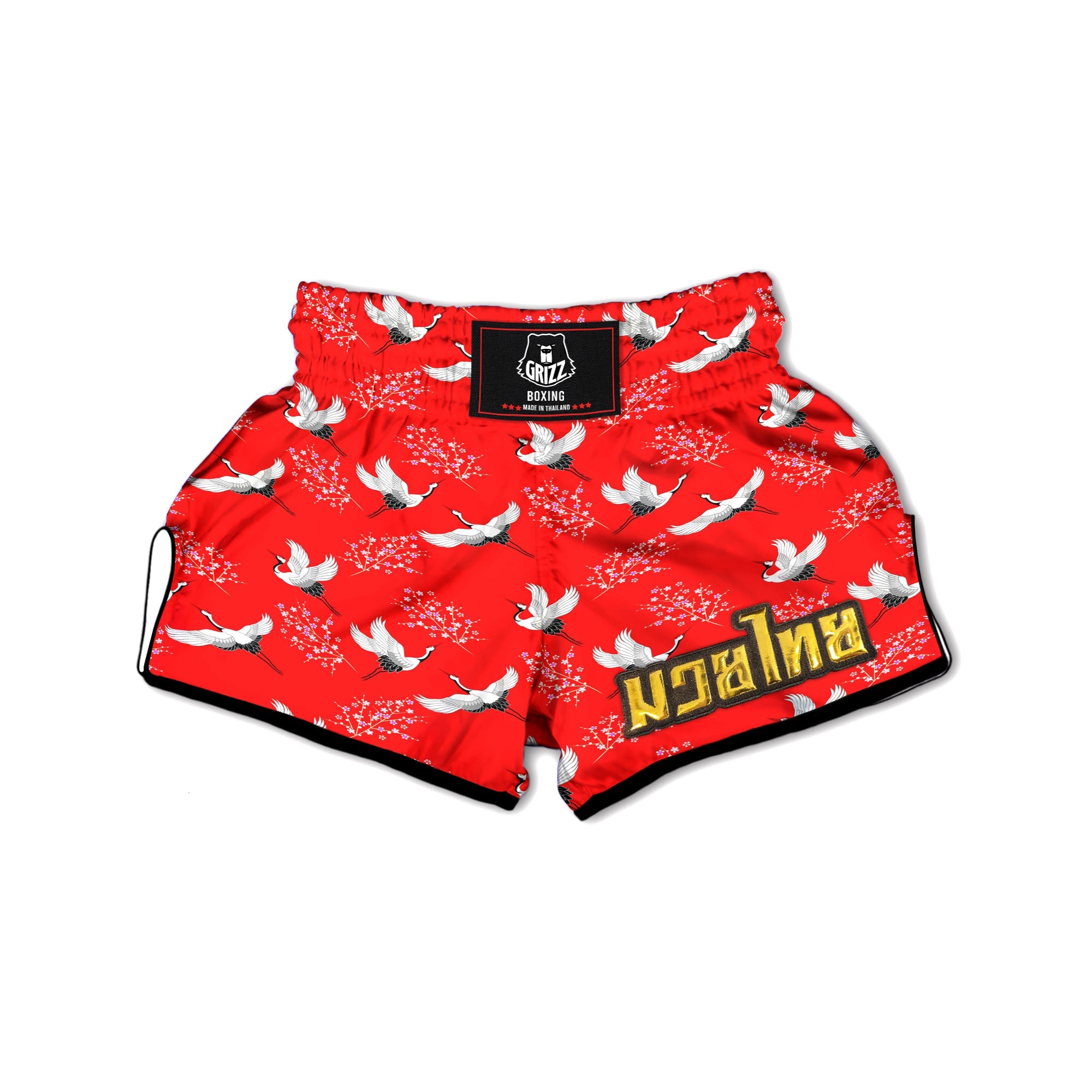Crane Bird Japanese Print Pattern Muay Thai Boxing Shorts-grizzshop