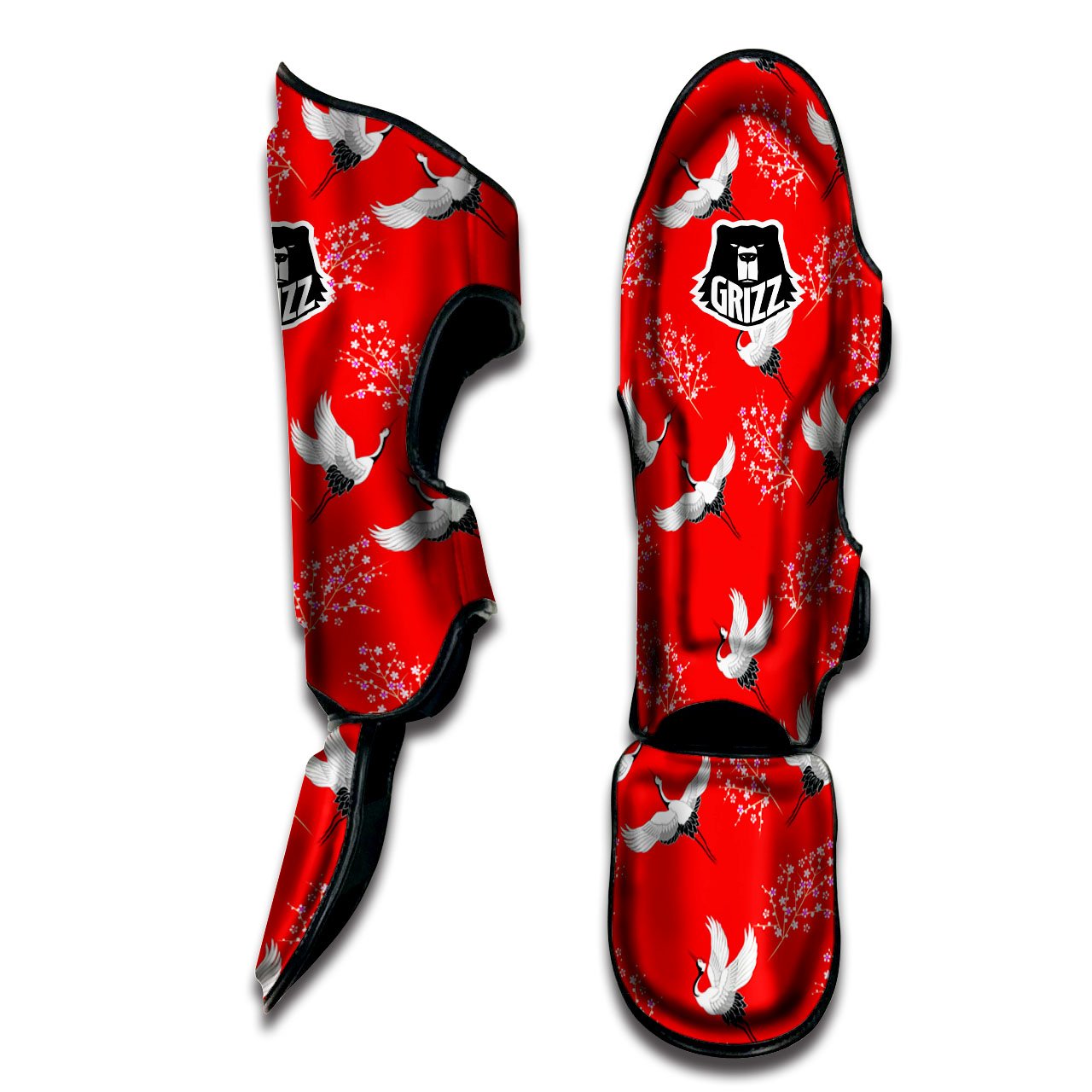 Crane Bird Japanese Print Pattern Muay Thai Shin Guards-grizzshop