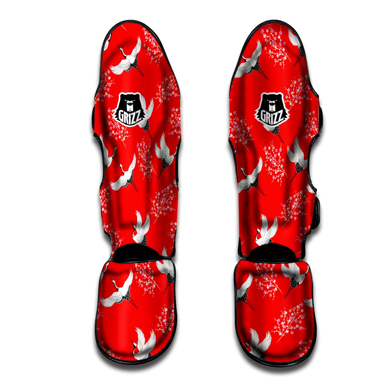 Crane Bird Japanese Print Pattern Muay Thai Shin Guards-grizzshop