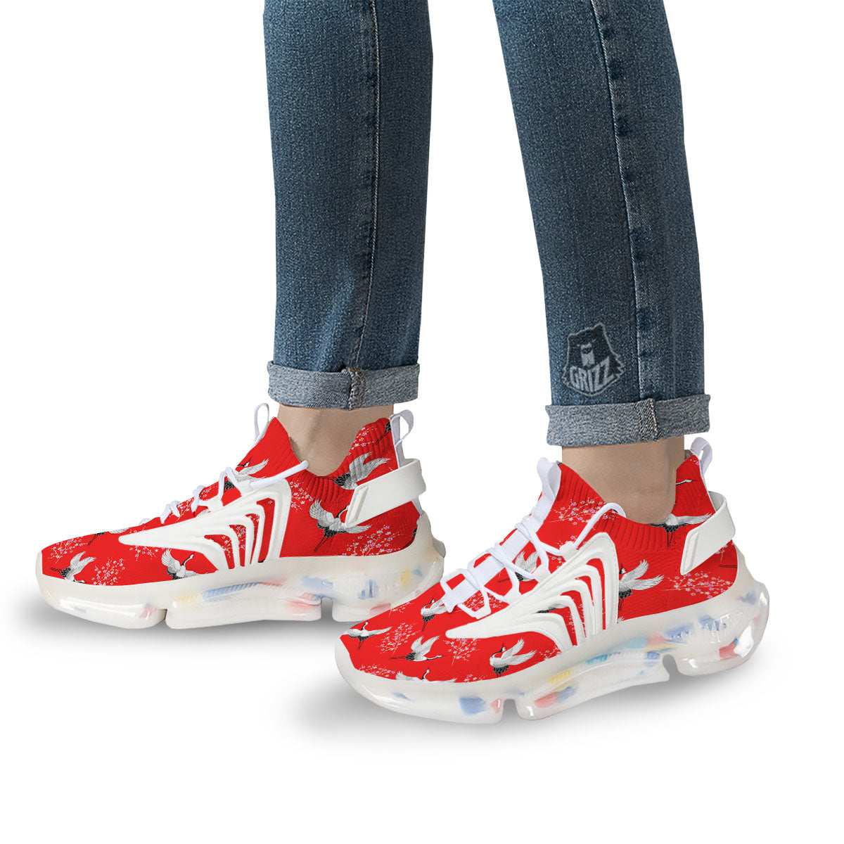 Crane Bird Japanese Print Pattern White Gym Shoes-grizzshop