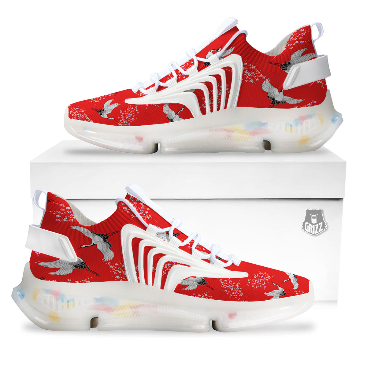 Crane Bird Japanese Print Pattern White Gym Shoes-grizzshop