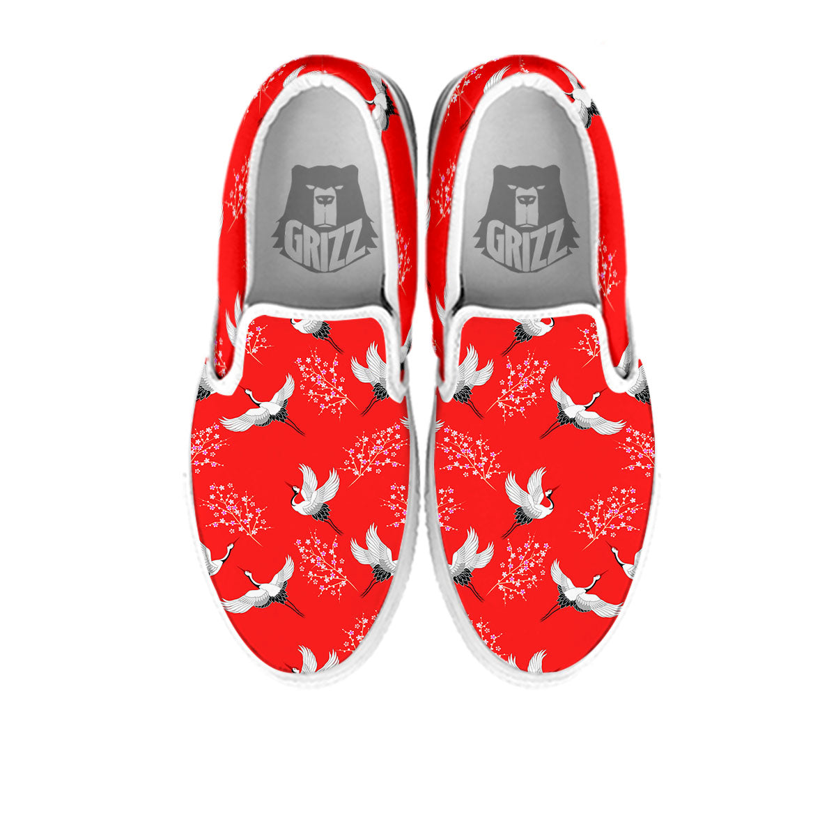 Crane Bird Japanese Print Pattern White Slip On Shoes-grizzshop