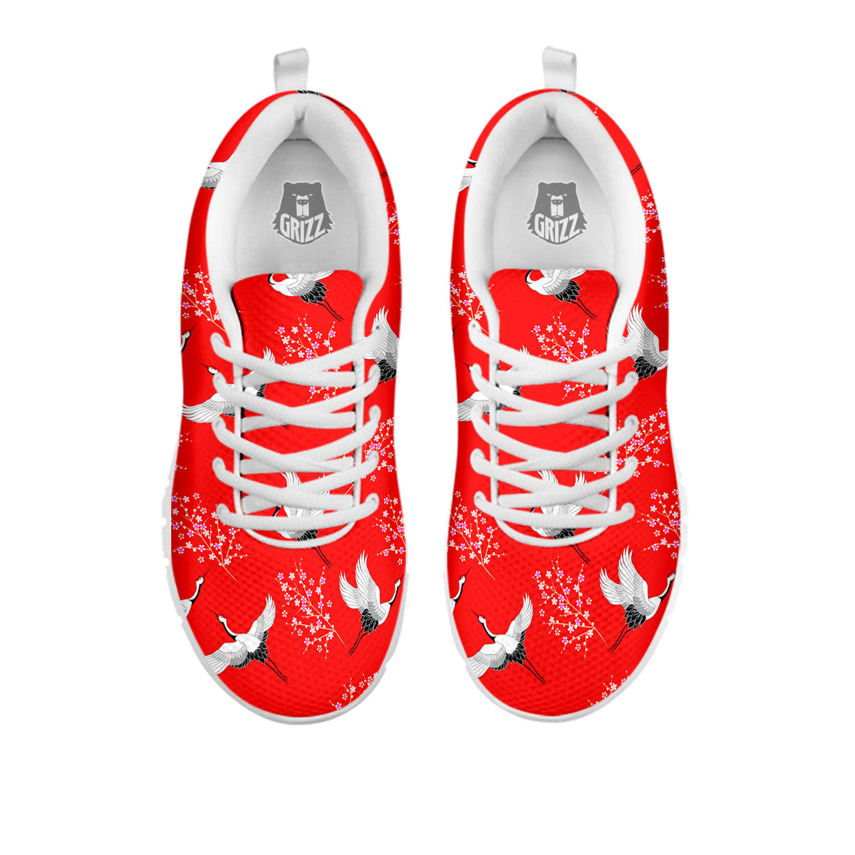 Crane Bird Japanese Print Pattern White Sneaker-grizzshop