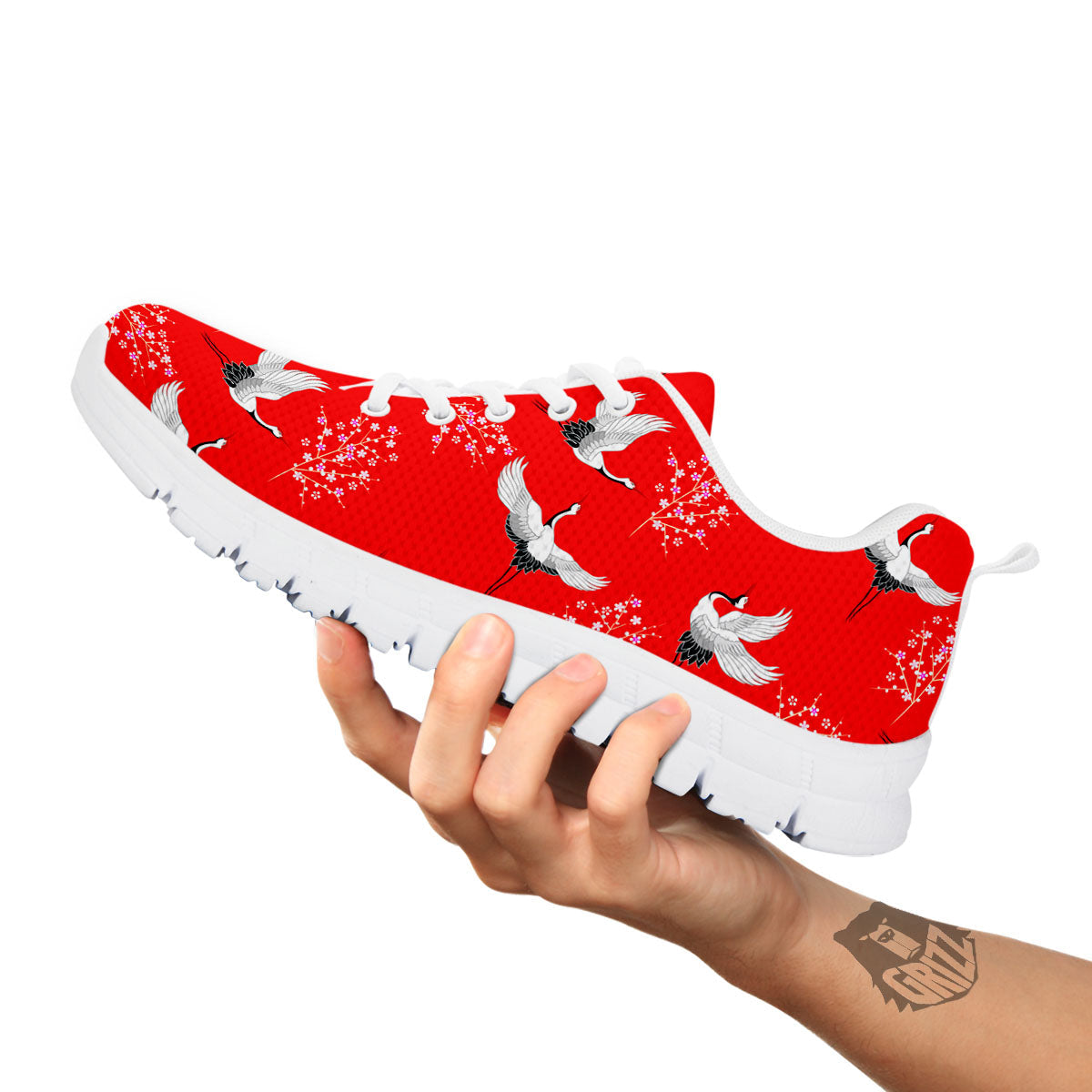 Crane Bird Japanese Print Pattern White Sneaker-grizzshop