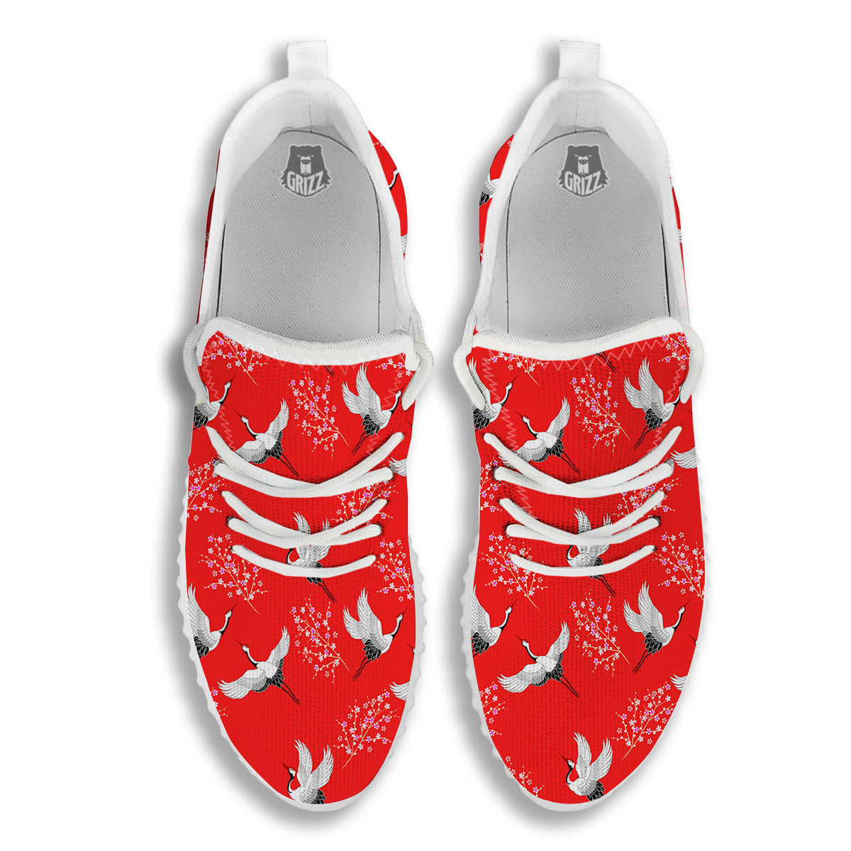 Crane Bird Japanese Print Pattern White Walking Shoes-grizzshop