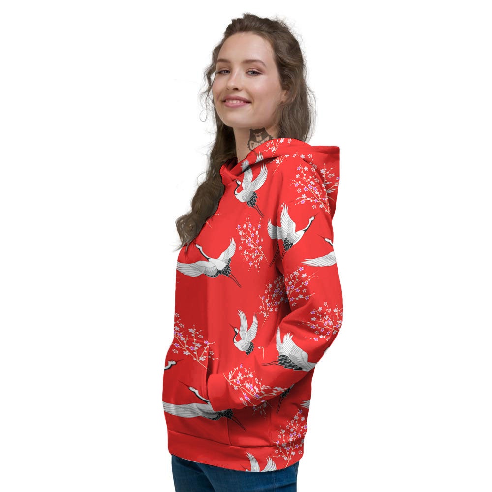 Crane Bird Japanese Print Pattern Women's Hoodie-grizzshop