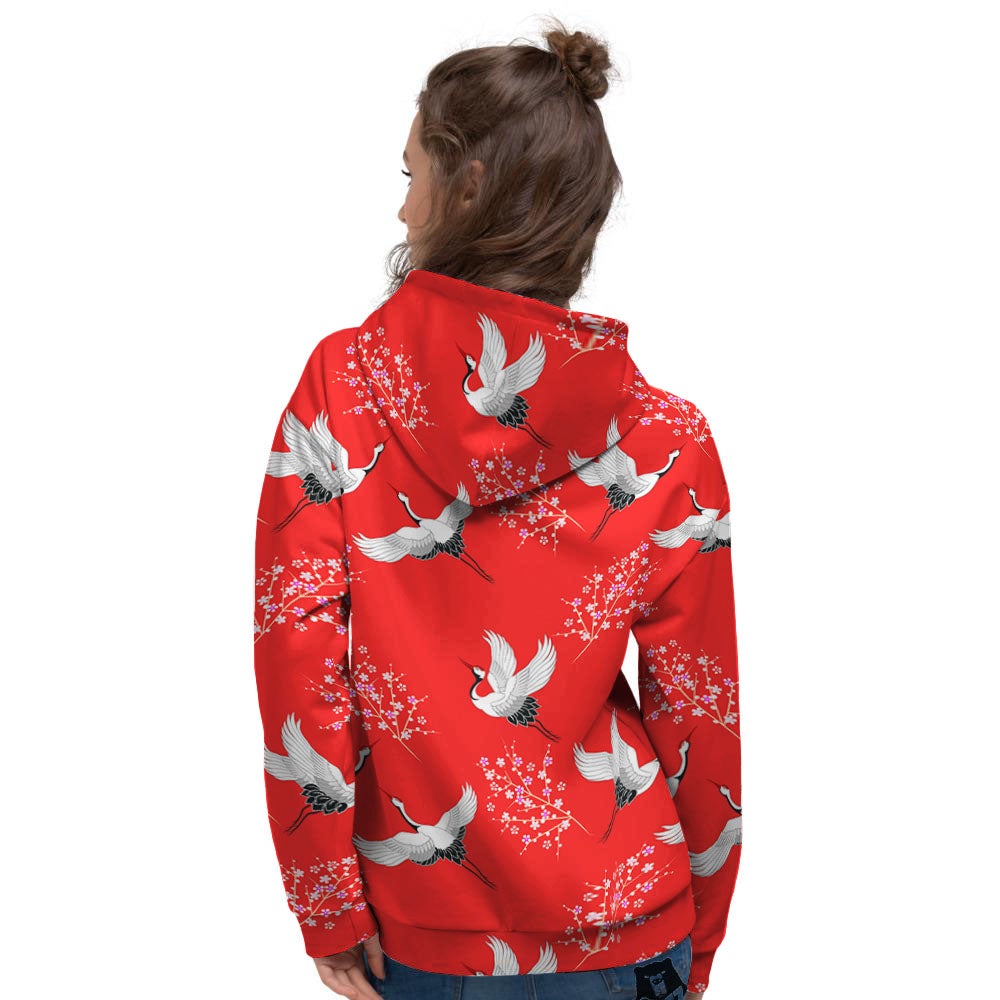 Crane Bird Japanese Print Pattern Women's Hoodie-grizzshop