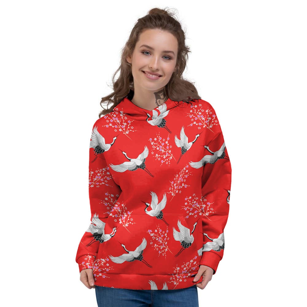 Crane Bird Japanese Print Pattern Women's Hoodie-grizzshop