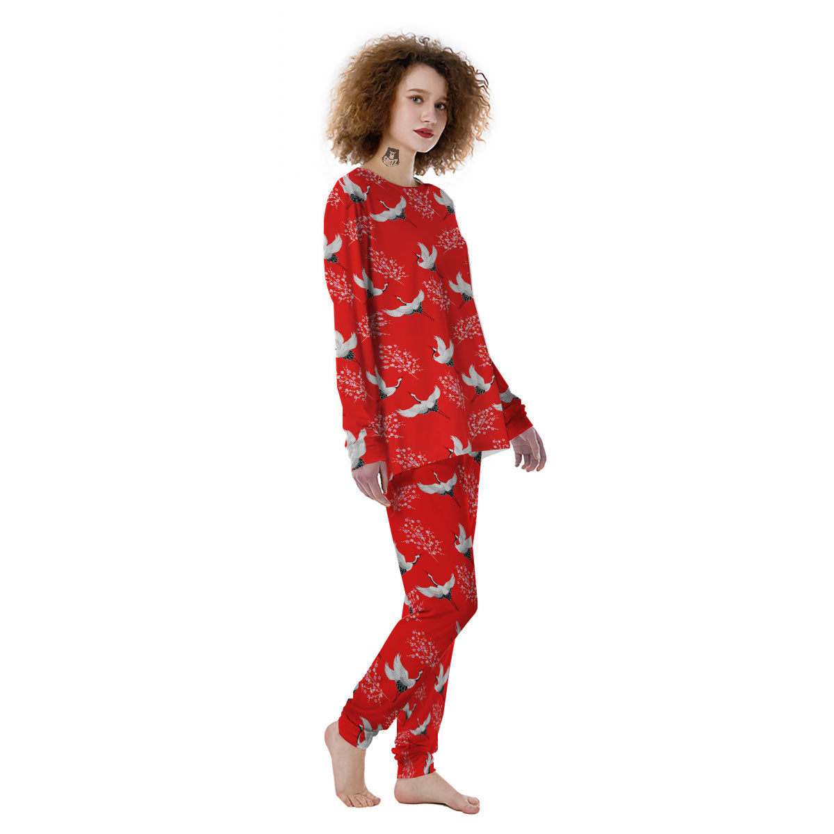 Crane Bird Japanese Print Pattern Women's Pajamas-grizzshop