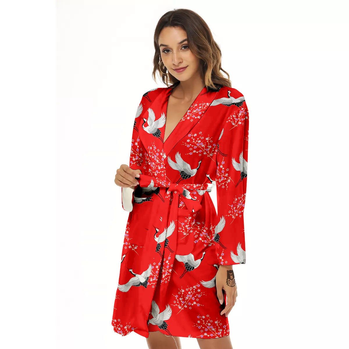 Crane Bird Japanese Print Pattern Women's Robe-grizzshop