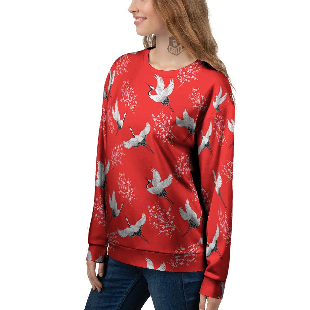 Crane Bird Japanese Print Pattern Women's Sweatshirt-grizzshop